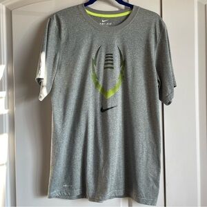 Nike Gray and Green Dri-FIT Tee With Football Graphic